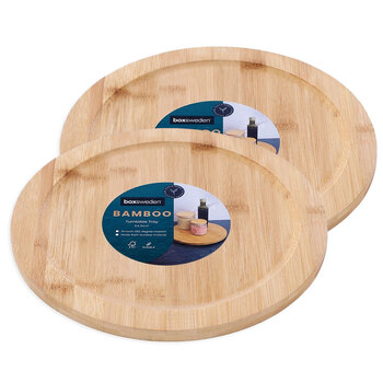 2PK Boxsweden 24.5cm Bamboo Turntable Tray Rotating Organiser - Brown