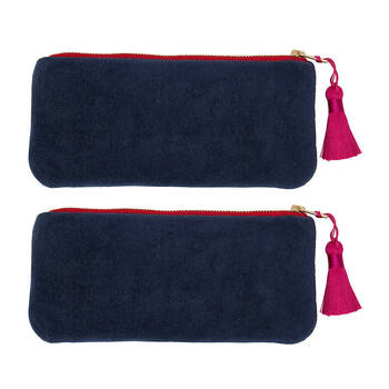2PK Annabel Trends Velvet Makeup Pouch Travel Organiser 20.5cm Sapphire Blue