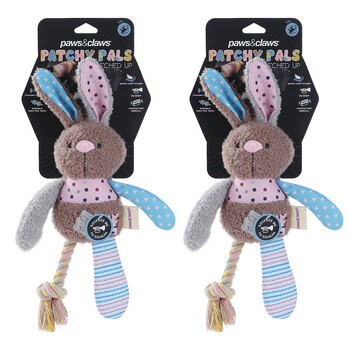 2PK Paws & Claws Patchy Pals Plush Rope Rabbit Pet Dog Toy Rope 32x17x6cm