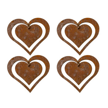 4x Hanging Rust 20cm Double Heart Outdoor Garden Decor - Large