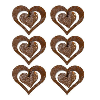 12x Hanging Rust 10cm Double Heart Outdoor Garden Decor - Small