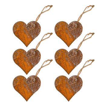 6x Silhouette 7.5cm Rust Heart Outdoor Garden Decor - Small