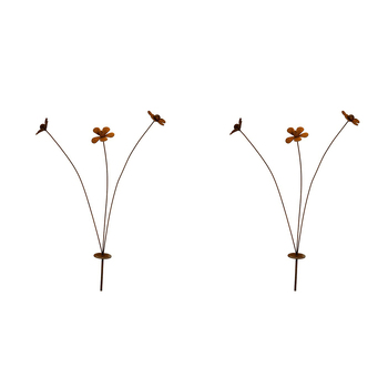 2x Garden Ornament Rust Metal 90cm Stake Daisy Spray Decor