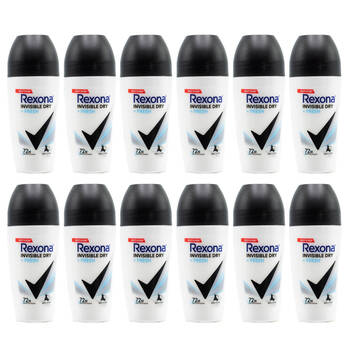 12PK Rexona Women Invisible Dry+Fresh Roll On 72H Deodorant Black & White 45ml