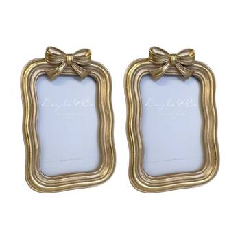 2PK SS Collective Gold Wavy Border With Bow Rectangle Photo Frame 4x6
