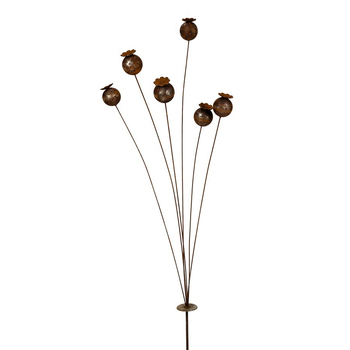 Stake Poppy Head 90cm Rust Metal Outdoor Ornament Decor