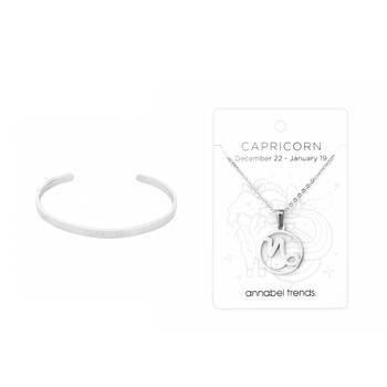 2pc Annabel Trends Stainless Steel Cuff Bangle & Pendant Zodiac Capricorn