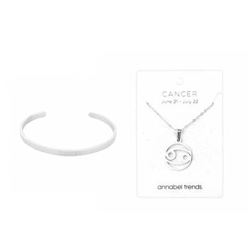 2pc Annabel Trends Stainless Steel Cuff Bangle & Pendant Necklace Zodiac Cancer
