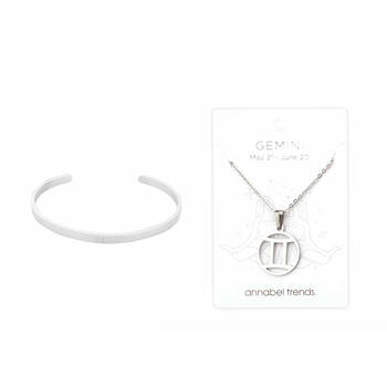 2pc Annabel Trends Stainless Steel Cuff Bangle & Pendant Necklace Zodiac Gemini