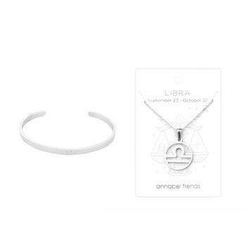 2pc Annabel Trends Stainless Steel Cuff Bangle & Pendant Necklace Zodiac Libra
