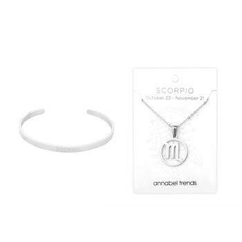 2pc Annabel Trends Stainless Steel Cuff Bangle & Pendant Necklace Zodiac Scorpio