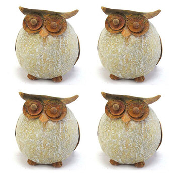 4x Round Resin 7.5cm Owl Ornament Garden Outdoor Decor - Small