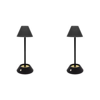 2PK Boyle Rechargeable LED Table Lamp with Cone Shade 10x10x28cm Matt Black