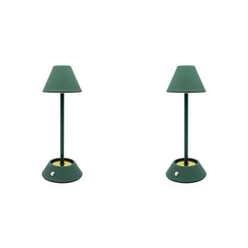 2PK Boyle Rechargeable LED Table Lamp with Cone Shade 10x10x28cm Matt Green