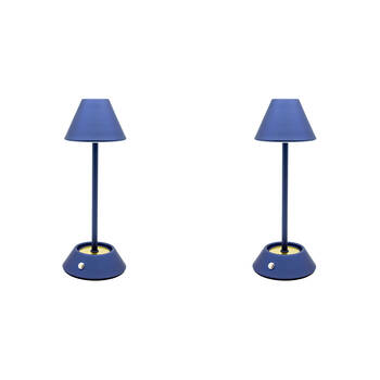 2PK Boyle Rechargeable LED Table Lamp with Cone Shade 10x10x28cm Matt Blue