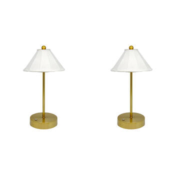 2PK Boyle Rechargeable LED Table Lamp with Silk Cone Shade 16x16x30cm