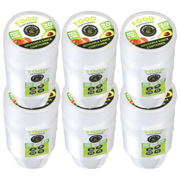 6x 20PK Lemon & Lime Round 100ml Reusable Sauce Container w/Lid - Clear