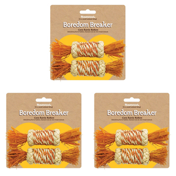 3PK Rosewood Corn Hamster/Gerbil Rattle Rollers Pet Activity Chew/Gnaw Toy Natural