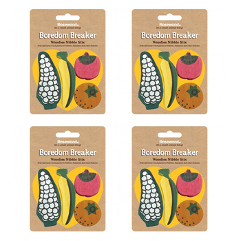 4PK Rosewood Wooden Gnaw/Chew Hamsters Activity Fruit Shaped Nibble Stix Pet Toy