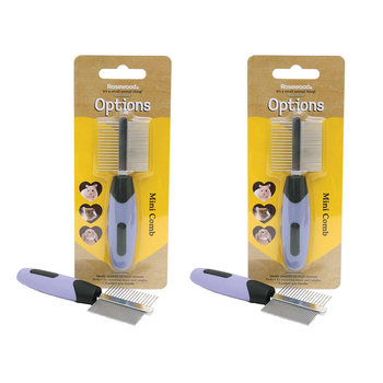 2PK Rosewood Mini Coarse Teeth Double-Sided Small Pet Hair Grooming Comb Purple