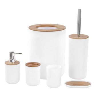 6pc Boxsweden Bano Bamboo Bathroom Accessory Set White