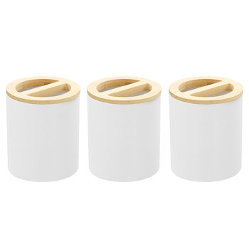 3x Boxsweden Bano 8x10cm Ceramic Toothbrush Holder w/ Bamboo Top