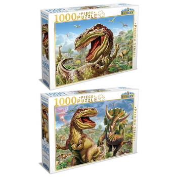 2x 1000pc Tilbury Puzzle - T-Rex & Dinosaurs/T-Rex & Triceratops