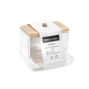 Boxsweden Bano 9cm Cotton Bud Storage Dispenser Container w/ Bamboo Lid