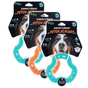3PK Paws & Claws 12.3x12.3x3.1cm Fetch N' Play Treat Ring Dog/Pet Toy Assorted