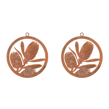 2x Single Ring 28cm Corten Steel Hanging Ornament Decor - Assorted