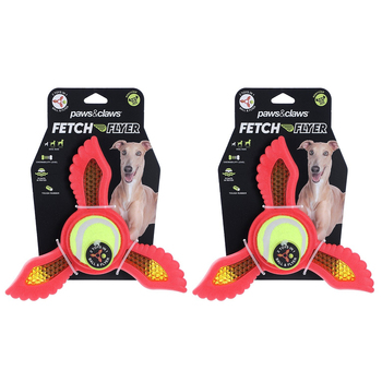 2PK Paws & Claws 21.9x19.5x6cm Fetch Flyer Foam Dart w/ Tennis Ball Dog/Pet Toy Red