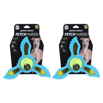 2PK Paws & Claws 21.9x19.5x6cm Fetch Flyer Foam Dart w/ Tennis Ball Dog/Pet Toy Blue