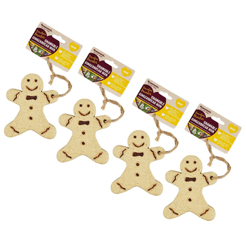 4PK Rosewood 12cm Wooden Gnawable Gingerbread Man W/Jute Cord Rabbit Pet Toy Cream