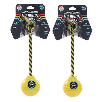 2PK Paws & Claws 18x7.8x7.8cm Tri Sport Ball Tugger Dog/Pet Toy Yellow