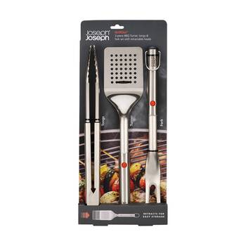 3pc Joseph Joseph GrillOut BBQ Set With Fork Turner And Tongs Stainless steel