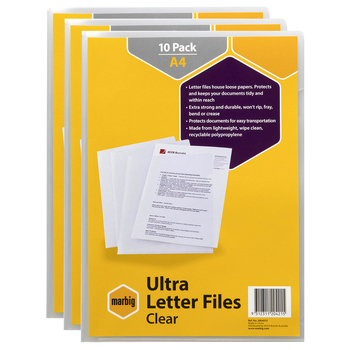 3PK 10pc Marbig PP Ultra Letter File A4 Document Folder - Clear