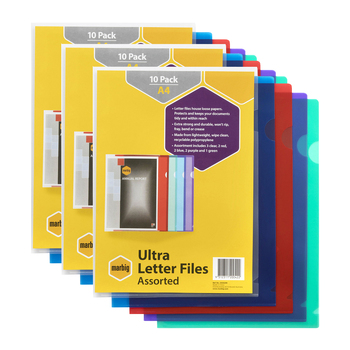 3PK 10pc Marbig PP Ultra Letter File A4 Document Folder - Assorted