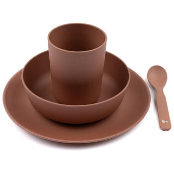 4pc Fabelab Newborn Baby Plastic Meal Plate Bowl Spoon & Cup Dinnerware Set Clay