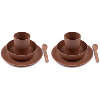 2x 4pc Fabelab Newborn Baby Plastic Meal Plate Bowl Spoon & Cup Dinnerware Set Clay