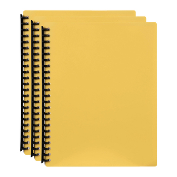 3PK Marbig 40-Pocket A4 Refillable Document Display Book - Yellow
