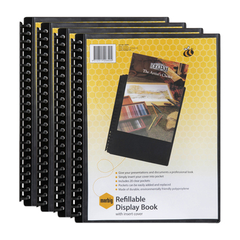 4PK Marbig 20-Pocket A4 Refillable Clearview Display Book - Black