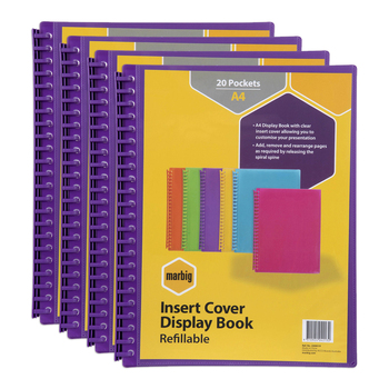 4PK Marbig 20-Pocket A4 Refillable Clearview Display Book - Translucent Purple