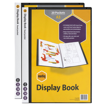 2PK Marbig 20-Pocket A3 Display Book w/Insert Cover - Black