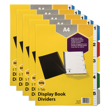 5PK Marbig PP 5 Tab Coloured A4 Display Book Dividers/Indices