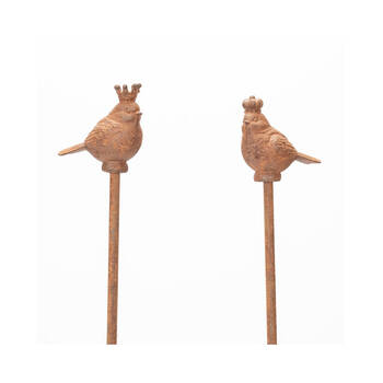  Cast Iron Stake Royal Bird Sculpture 11x12cm - Rust