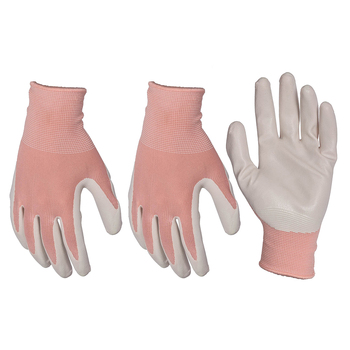 3x Pairs Soft Polyester Gardening Gloves Red Pastel Size Medium