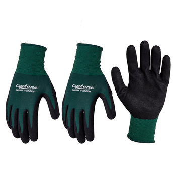 3PK Cyclone Size Medium Gardening Gloves Touch Screen Compatible Nylon Green/Black