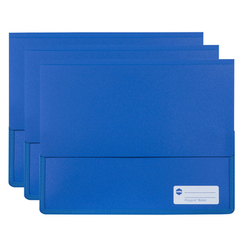 3PK Marbig Wallet A4 Heavy Duty Polypick Document Sleeve Blue