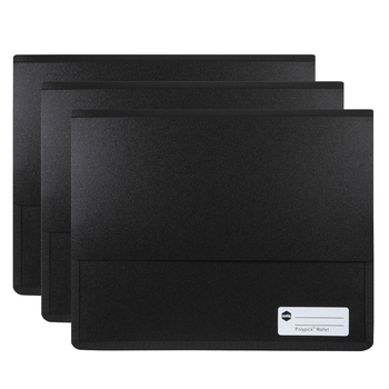 3PK Marbig Wallet A4 Heavy Duty Polypick Document Sleeve Black
