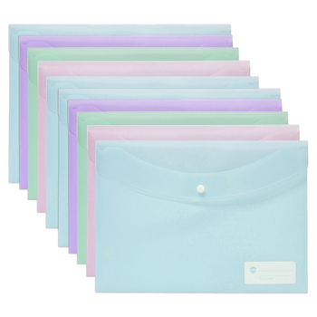 10PK Marbig Transparent Doculope Document Wallet A4 Assorted Pastels